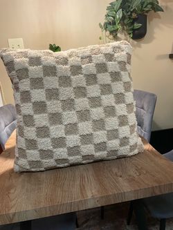 2 beige soft checkered decor pillows