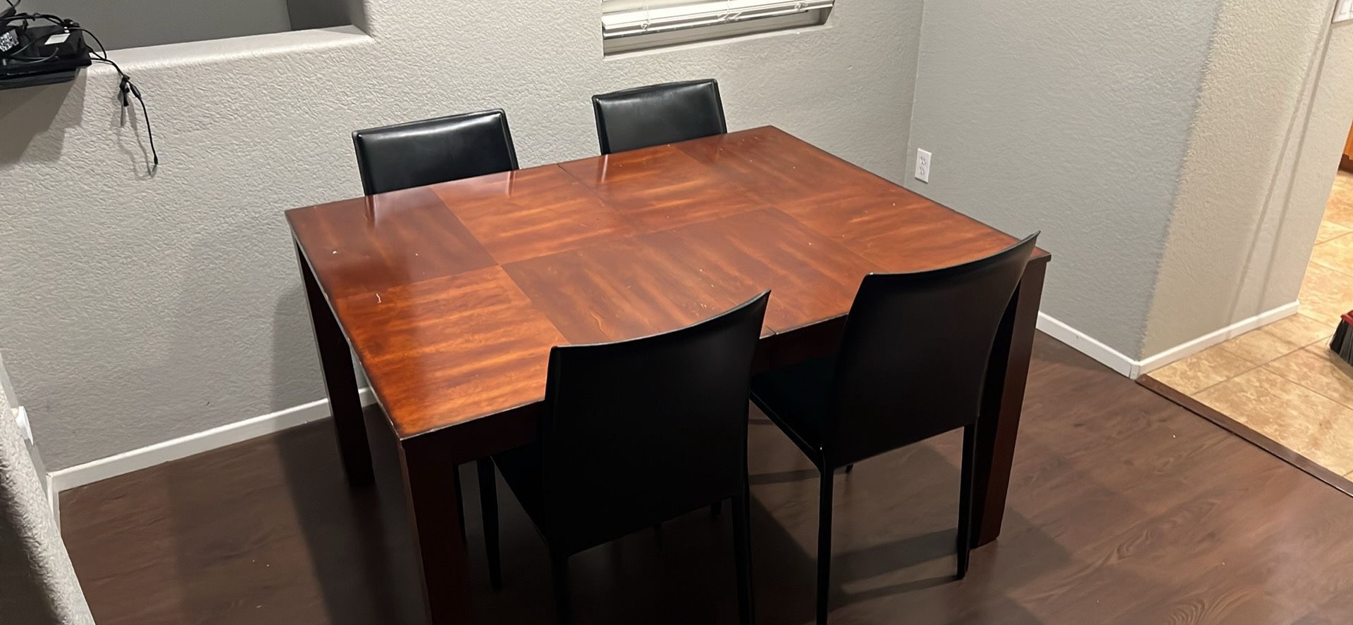 Wood Table And 4 Pleather Chairs