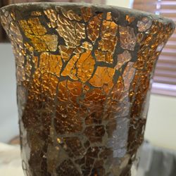 Pair OF Amber Glass Candle Holders, Candles Included