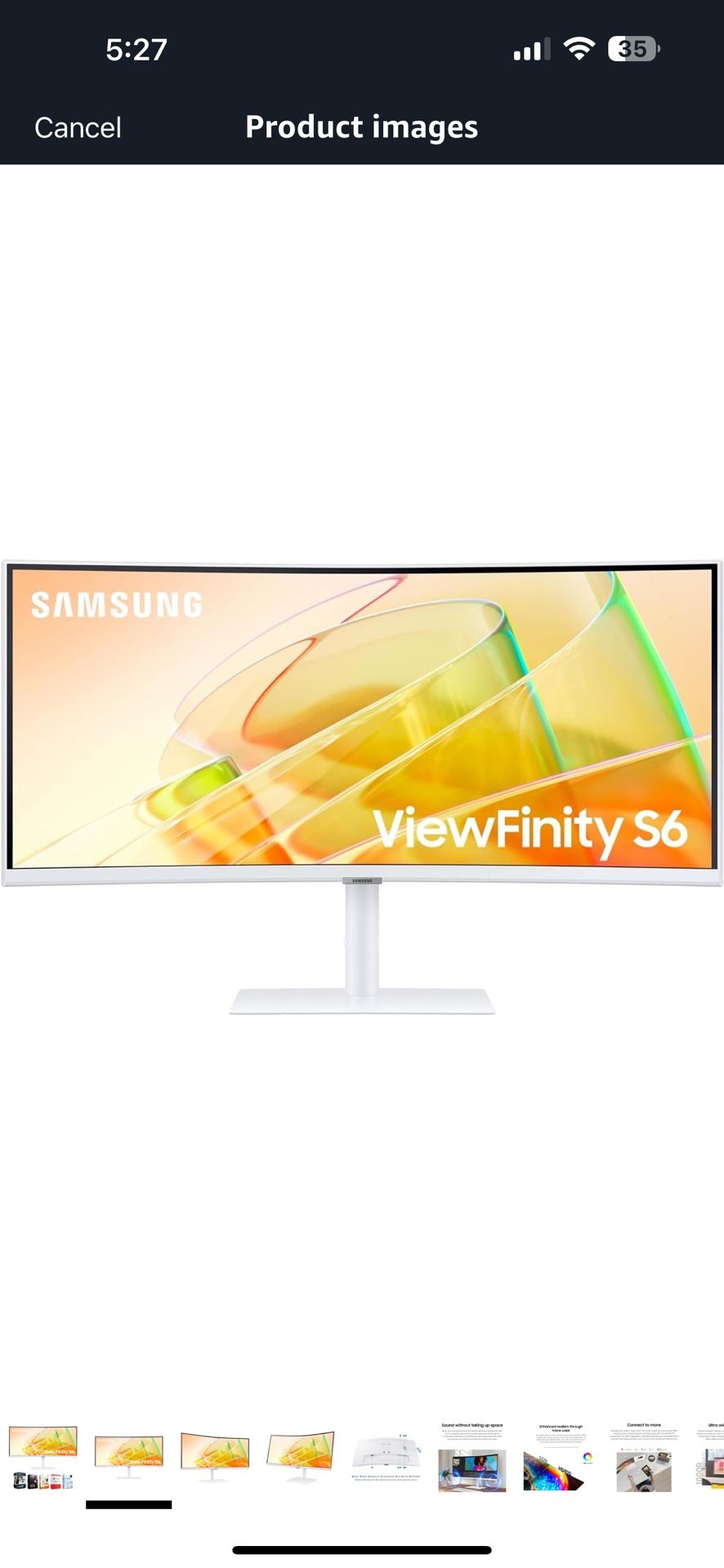 SAMSUNG S6 34” Viewfinity S65TC series Ultra-WQHD 1000R Curved Monitor, 100Hz AMD FreeSync-White