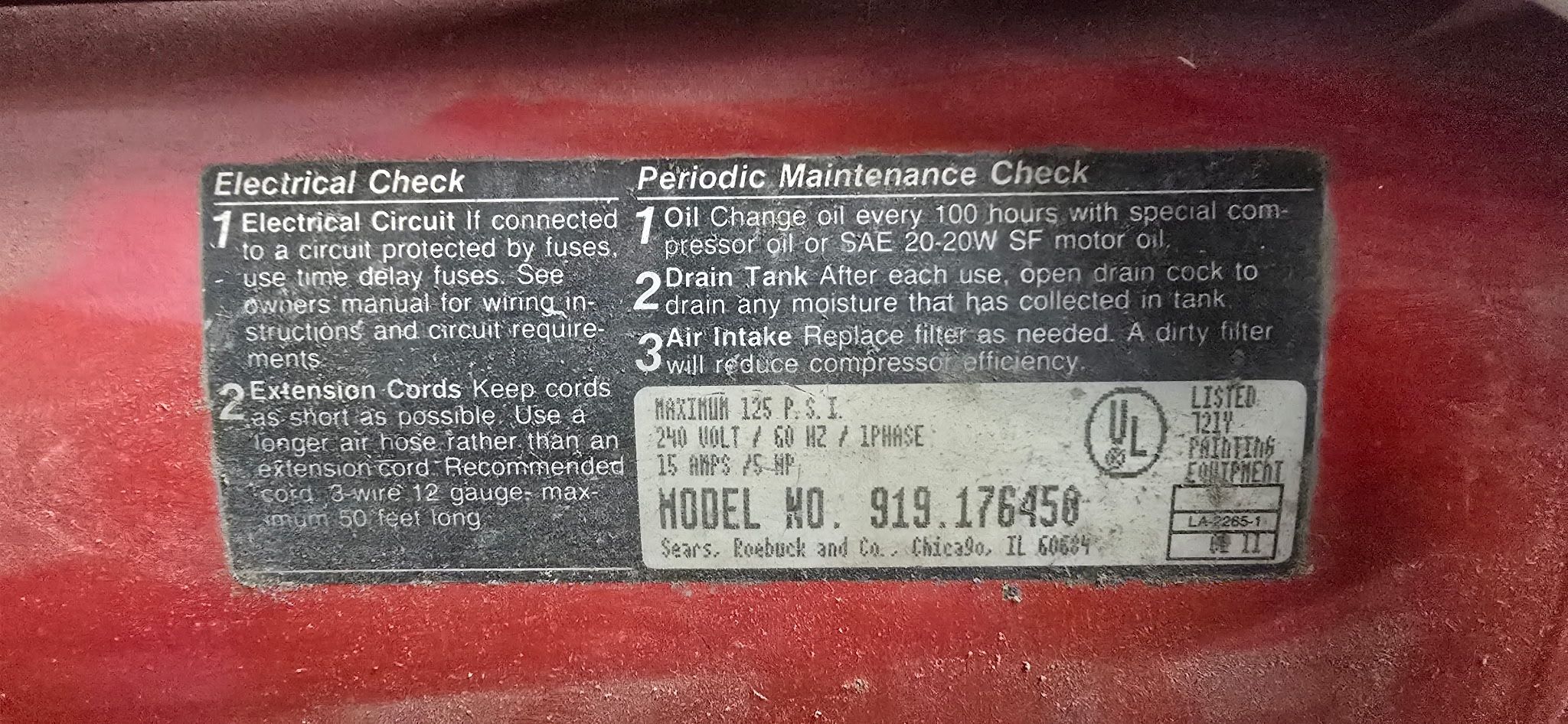 Craftsman 5hp 220v air compressor.