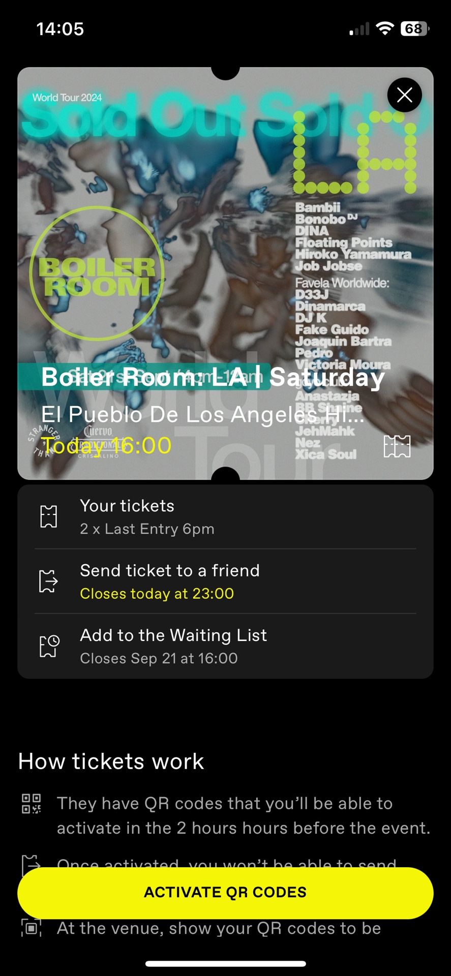 Selling 2 boiler room tickets tonight!!
