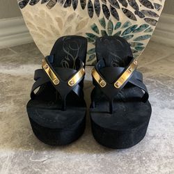 Fergie Footwear - Black Wedge Sandals (Size 6)