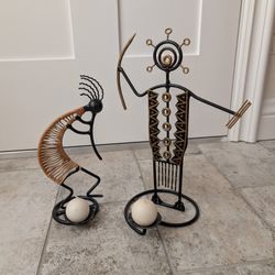 Candle Holder Kokopelli Dancing Man And Bow And Arrow Guy