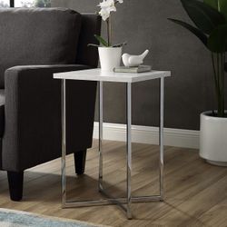Chrome Legs Square Side Table with White Marble Top
