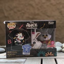 DISNEY ALICE IN WONDERLAND FUNKO POP WHITE RABBIT & XL TEE TARGET FLOCKED EXCLUSIVE