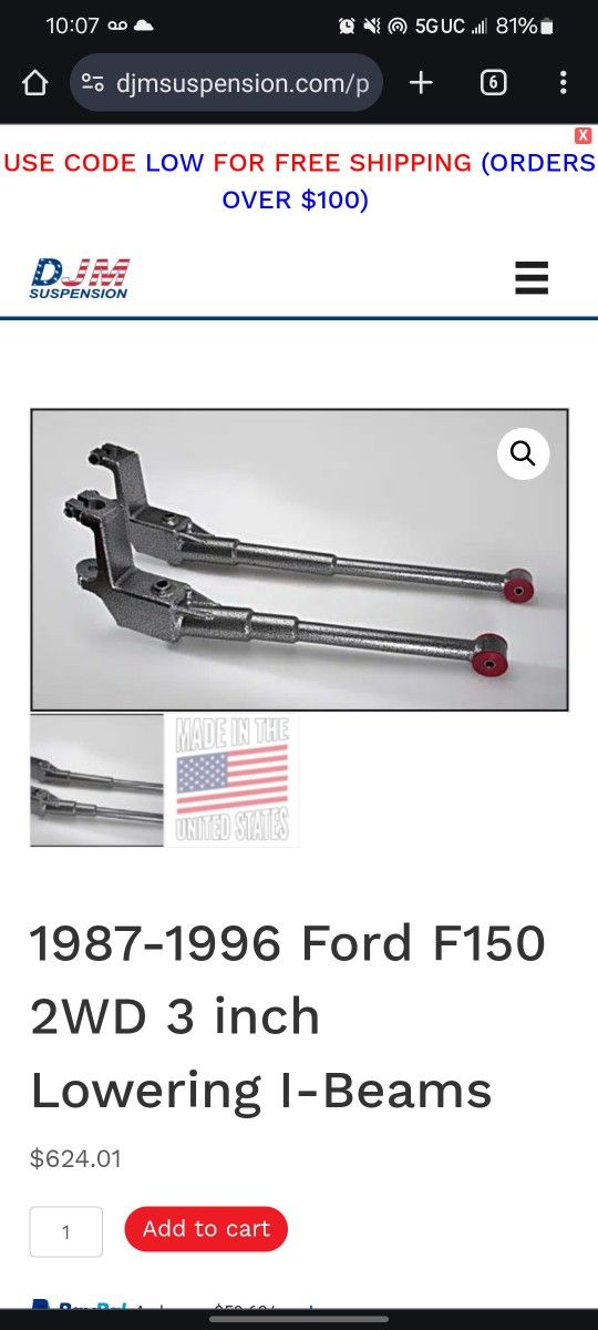 92-96 F150 2wd 3" Lowering Beams *NEW* In Box