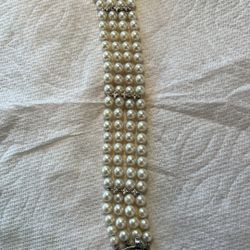 14k White Gold Diamonds Pearl Bracelet Secure Clasp (👉 Firm Price 👈)