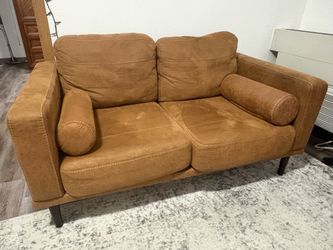 Sofa & Loveseat, warm caramel faux leather,