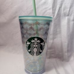 Clear Teal Siren Scales Starbucks Tumbler 16 Oz 