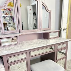 Two Pieces Pink Vanity & Chair 