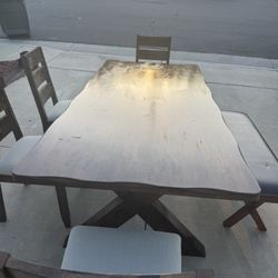 Rustic Dining Table With 4 Chairs And Bench 