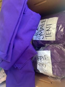 Purple drapes and tablecloth for large and small tent