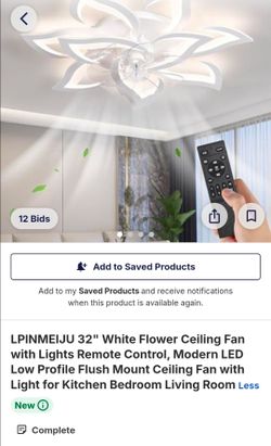 32" White Flower Ceiling Fan with Lights Remote Control, Modern LED Low Profile Flush Mount Ceiling Fan with Light