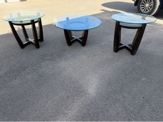 3 solid wood End tables with glass top