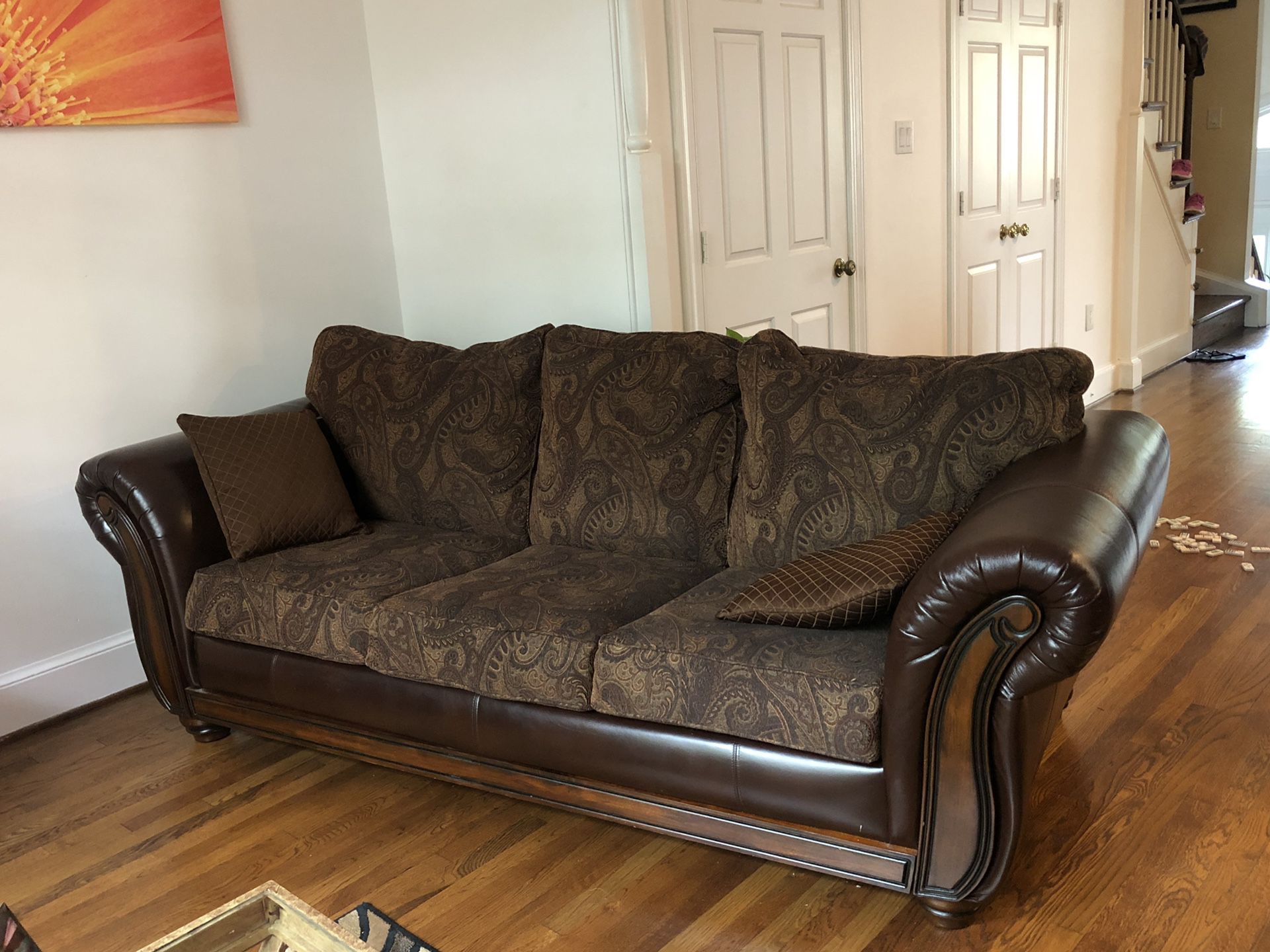 Queen Sleeper Sofa and Accent Chair with pillows
