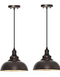 2 Pack Bronze Pendant Lights Kitchen Island Industrial Adjustable Hanging Barn Light Fixtures