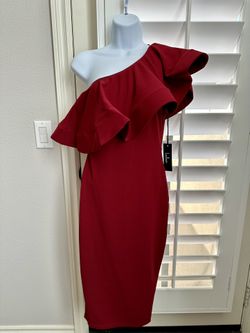 Lulus One shoulder red ruffle dress small