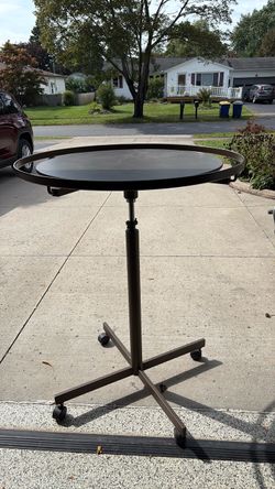Round Adjustable Side Table on Wheels
