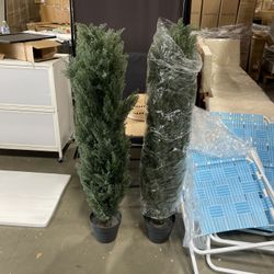 2 For $75 New Artificial Topiary Tree Set of 2 Artificial Cedar Trees 4FT Uv Resistant Pine Potted