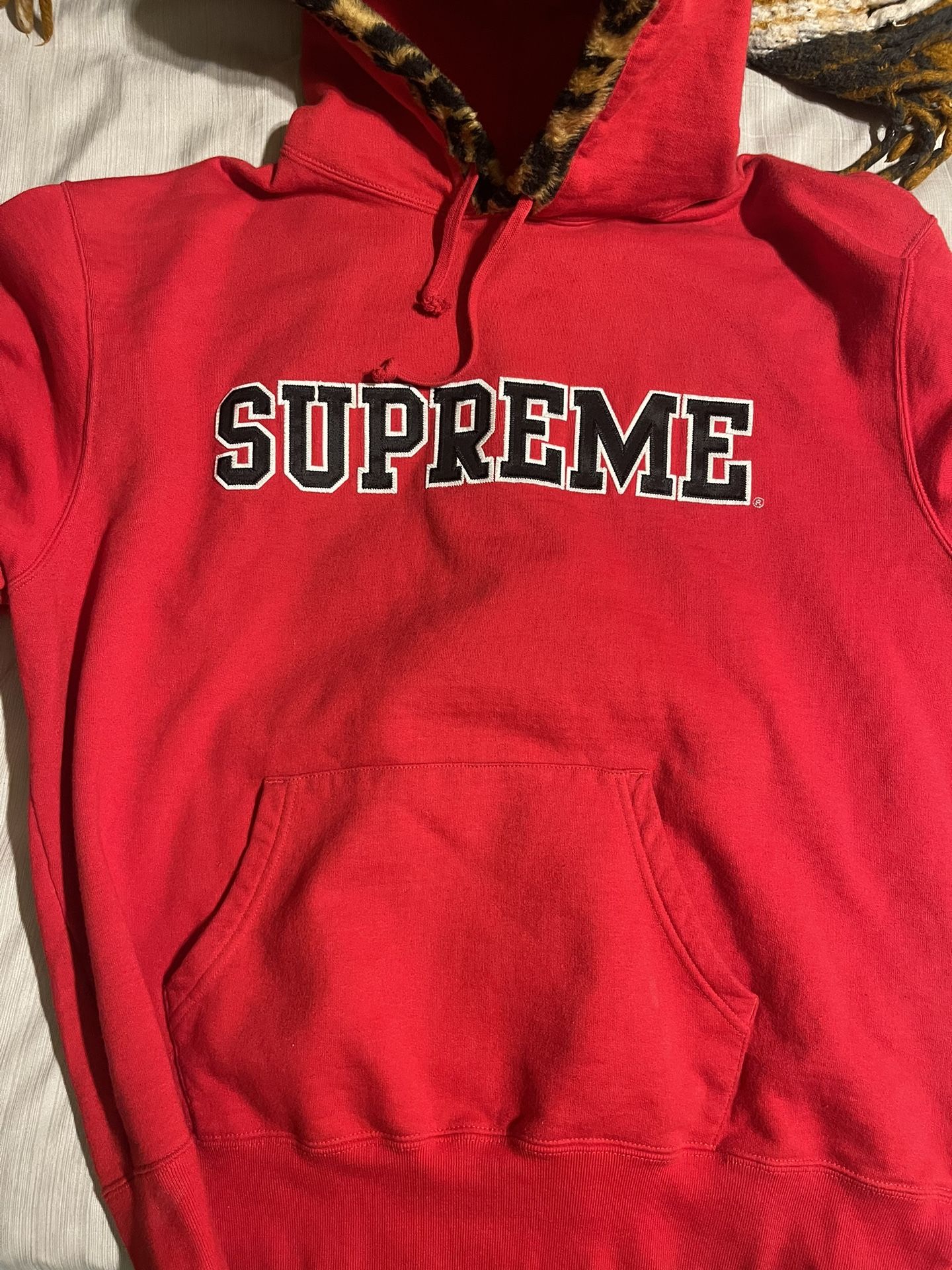 Supreme Leopard Trim Hoodie Size L