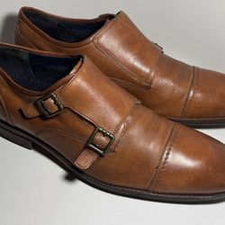 Cole Haan Mens 12 M Warner Grand Monk Strap Buckle Brown Leather Shoes C29035