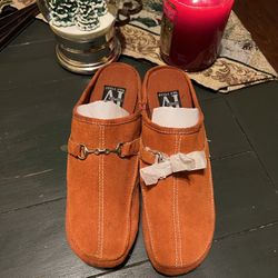 New, Never Worn AJ VALENCI Burnt Orange Suede Wedge/Mule - Size 8