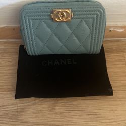 Chanel Caviar Quilted Boy Small Zip Around Wallet