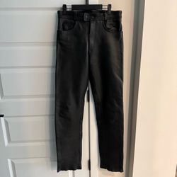 Black Leather Straight-Leg Pants