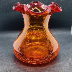 Vintage Hand Blown Amberina Ruffled Vase