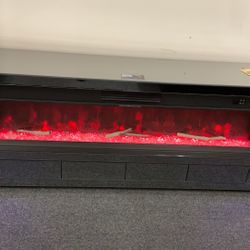 Mirrored Entertainment Center With Fireplace Wireless Charger And Bluetooth Speaker $1299