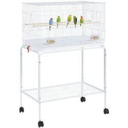 47''H Rolling Flight Cage with Stand,White  