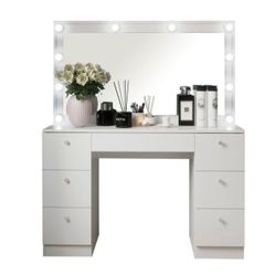 47inch Vanity Table with Mirror Hollywood Light 7 Drawers