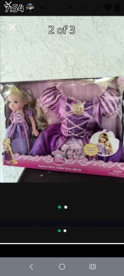 *Disney* Rapunzel doll and toddler dress gift set brand new! Fits 2T-4T