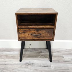 Mid Century Nightstand, Side Table with Drawer and Shelf, End Table Rustic Brown