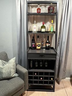 Dark gray Bar Cabinet with Wine Storage