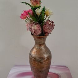 21" Antiqued Vase with Faux Florals (Cactus Flower / Plumeria) @ Lasting Creations