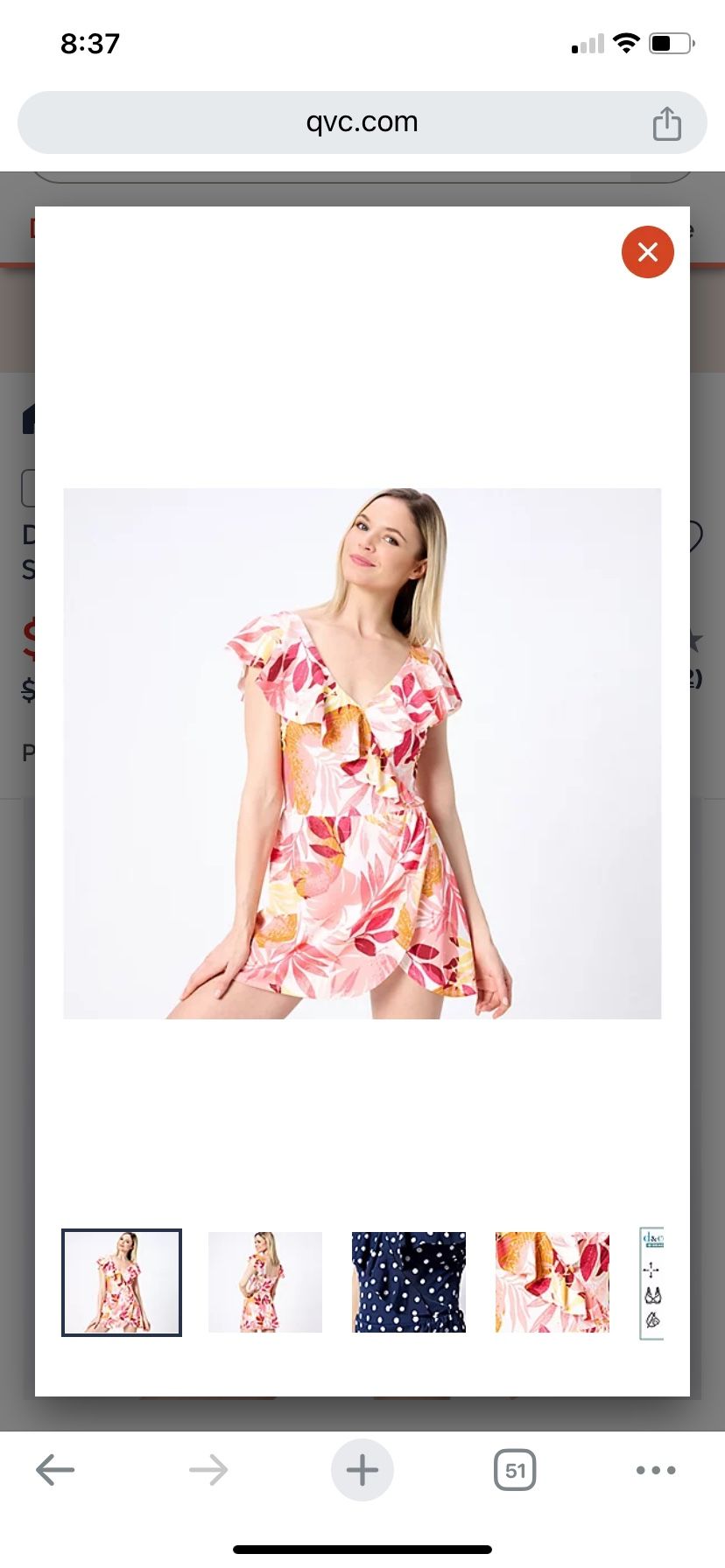 New QVC Denim & Co Beach Flounce Swim Dress Sz 4 Swimsuit Cute CoralTossPalm