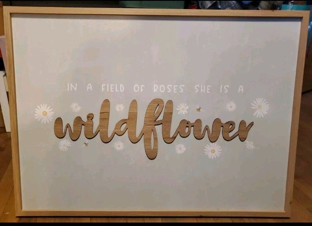 In A Field Of Roses She Is A Wildflower Framed Wood Art 36 x 26 In. Retail $153