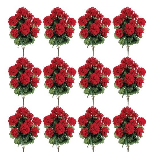 12 bundles of 17" Silk Geranium Flower Bush -Red