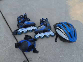 Adjustable Kids Inline Rollerblades + Helmet & Pads