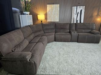 Modular Brown Power Reclining / Headrest Sectional Sofa Recliner with Console and cupholder