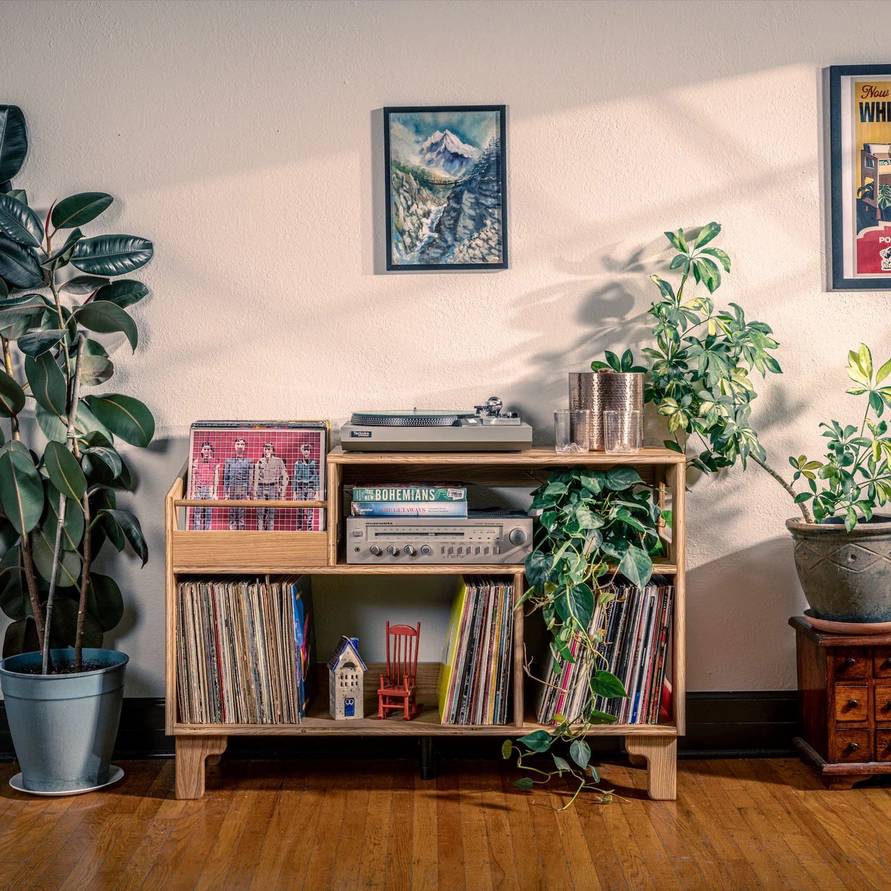 Vinyl Record Table Stand and Storage Cabinet