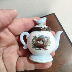 Ceramic Bird Teapot Trinket Box ;An Exclusive  design by By Cynthia Madrid for Midwest of Cannon Falls.