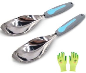 Jardineer Multi-Use Soil Scoops, Stainless Steel Garden Trowel, All-in-One Cultivator, Weeder, Transplanter (Blue)