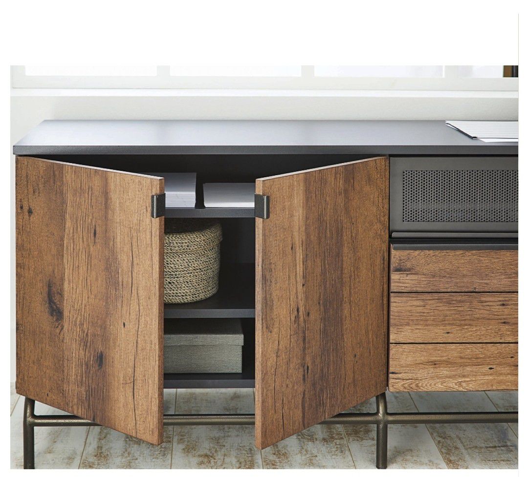 Oak Finish Sideboard Cabinate Storage Display Table Shelf Buffet Table