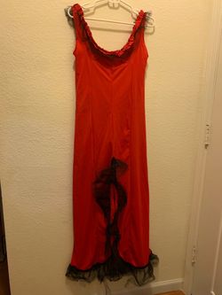 Red Maxi Dress with Black Lace Trim