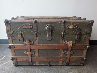 Vintage Domed Top Steamer Trunk with Wood Slats