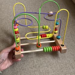 Wooden Toys for Toddlers, Bead Maze Toy for Toddlers with Colorful Animals Fruits Shapes, Educational Counting Learning Circle Toys for Kids, Classic 