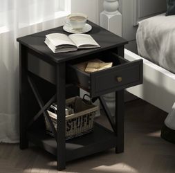 2 Black X-Design Nightstands + 2 Touch-Control USB Vintage Lamps